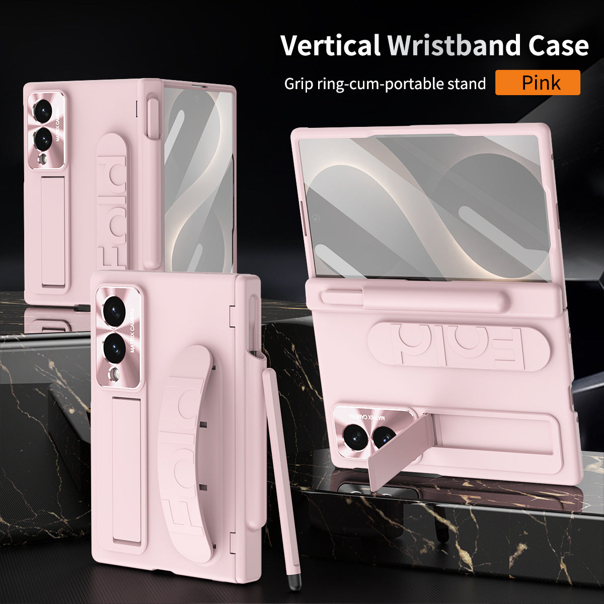 Hinge Pen Box Shockproof Phone Case With Screen Protector & Wristband Holder For Galaxy Z Fold 8/7/6/5/4/3