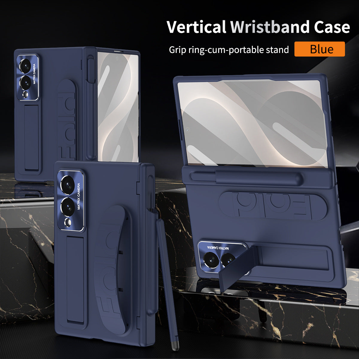 Hinge Pen Box Shockproof Phone Case With Screen Protector & Wristband Holder For Galaxy Z Fold 8/7/6/5/4/3
