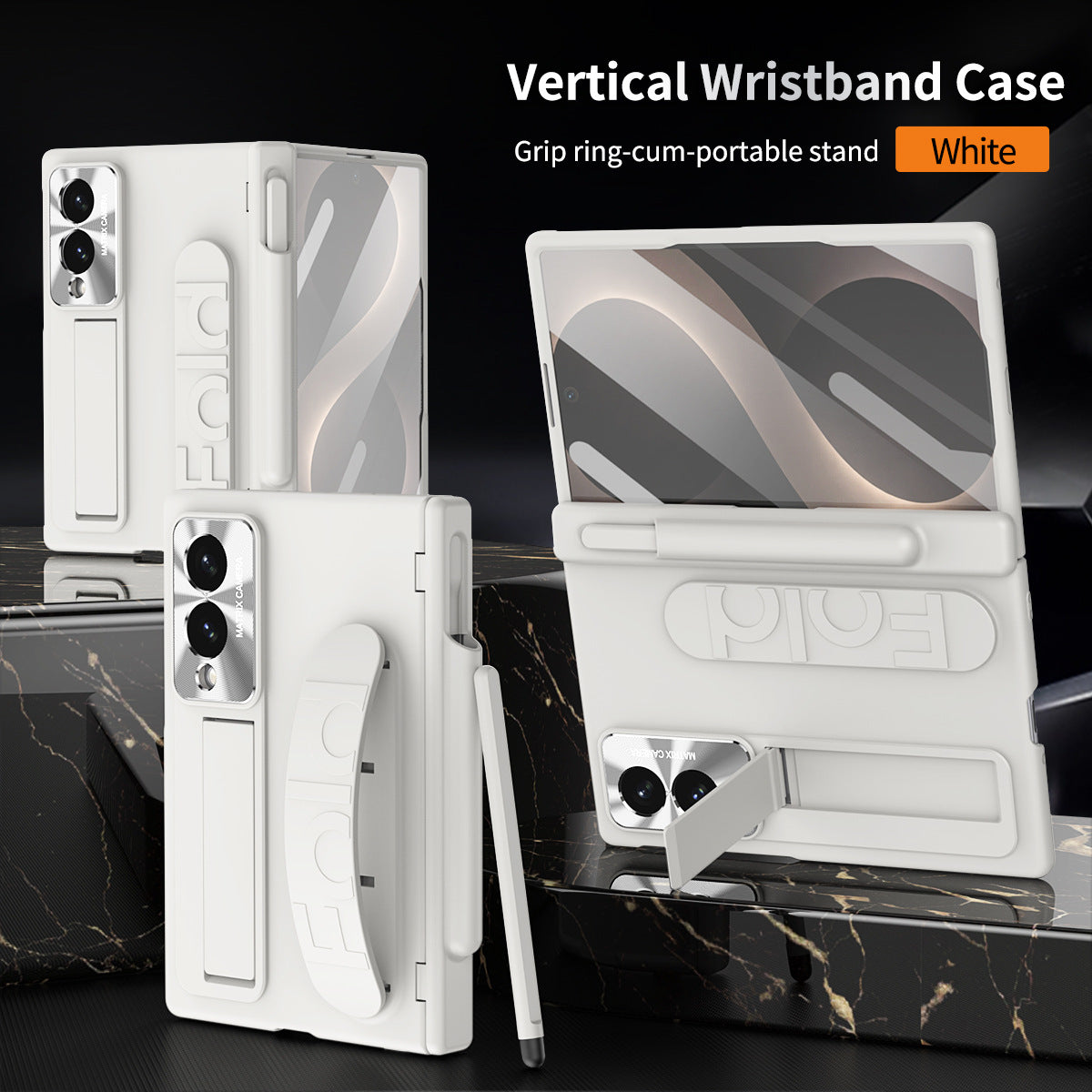 Hinge Pen Box Shockproof Phone Case With Screen Protector & Wristband Holder For Galaxy Z Fold 8/7/6/5/4/3