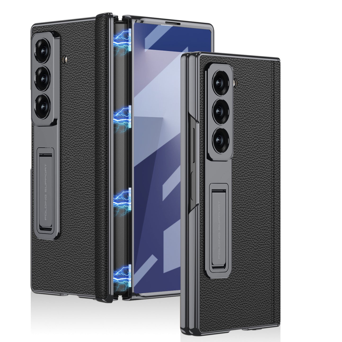 Magnetic Hinge Hidden Bracket All-included Leather Case With Back Screen Protector For Galaxy Z Fold 7/6/5