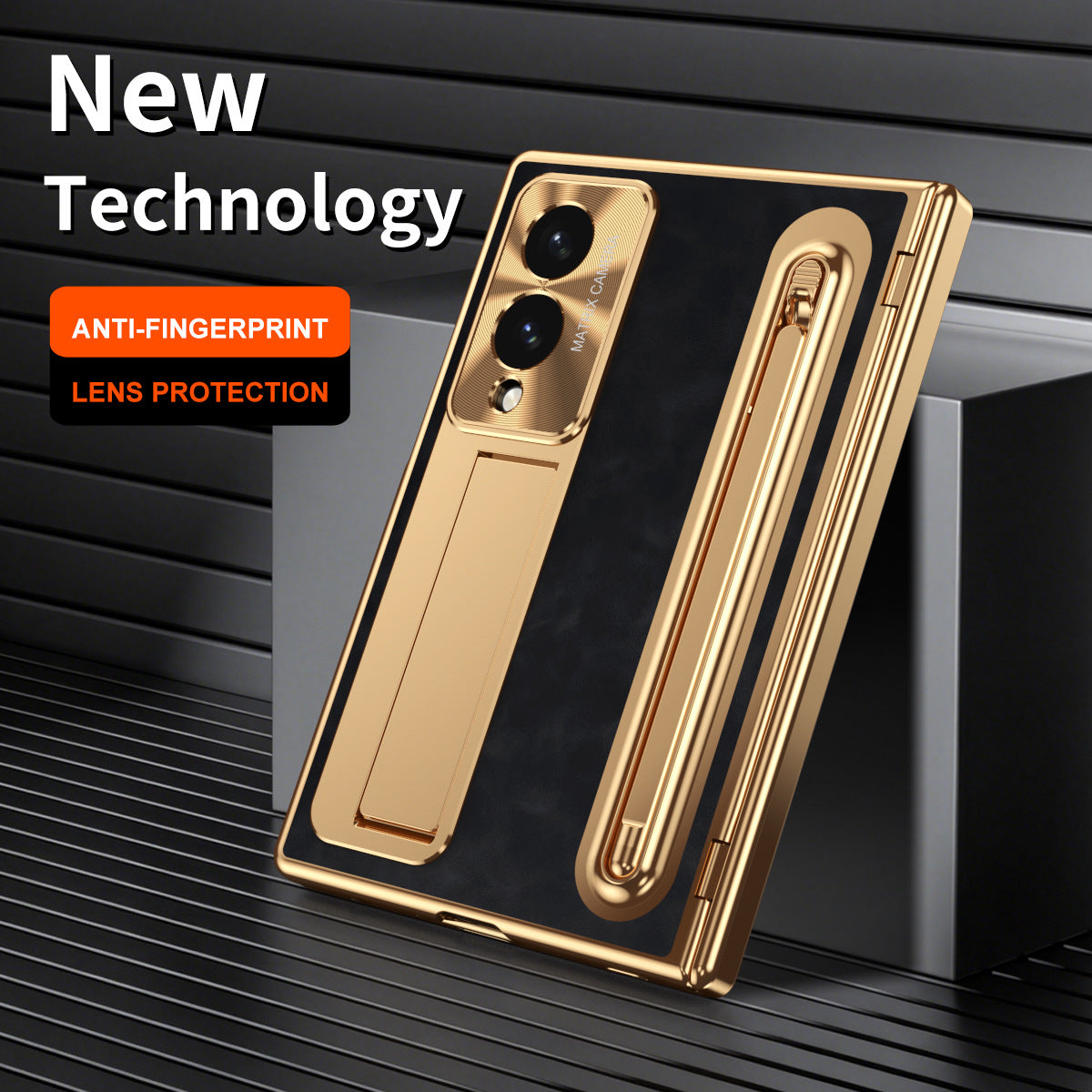 Golden Electroplated Leather Phone Case With Built-in Tempered Glass & Stylus For Galaxy Z Fold 8/7/6/5/4 Wide Ultra