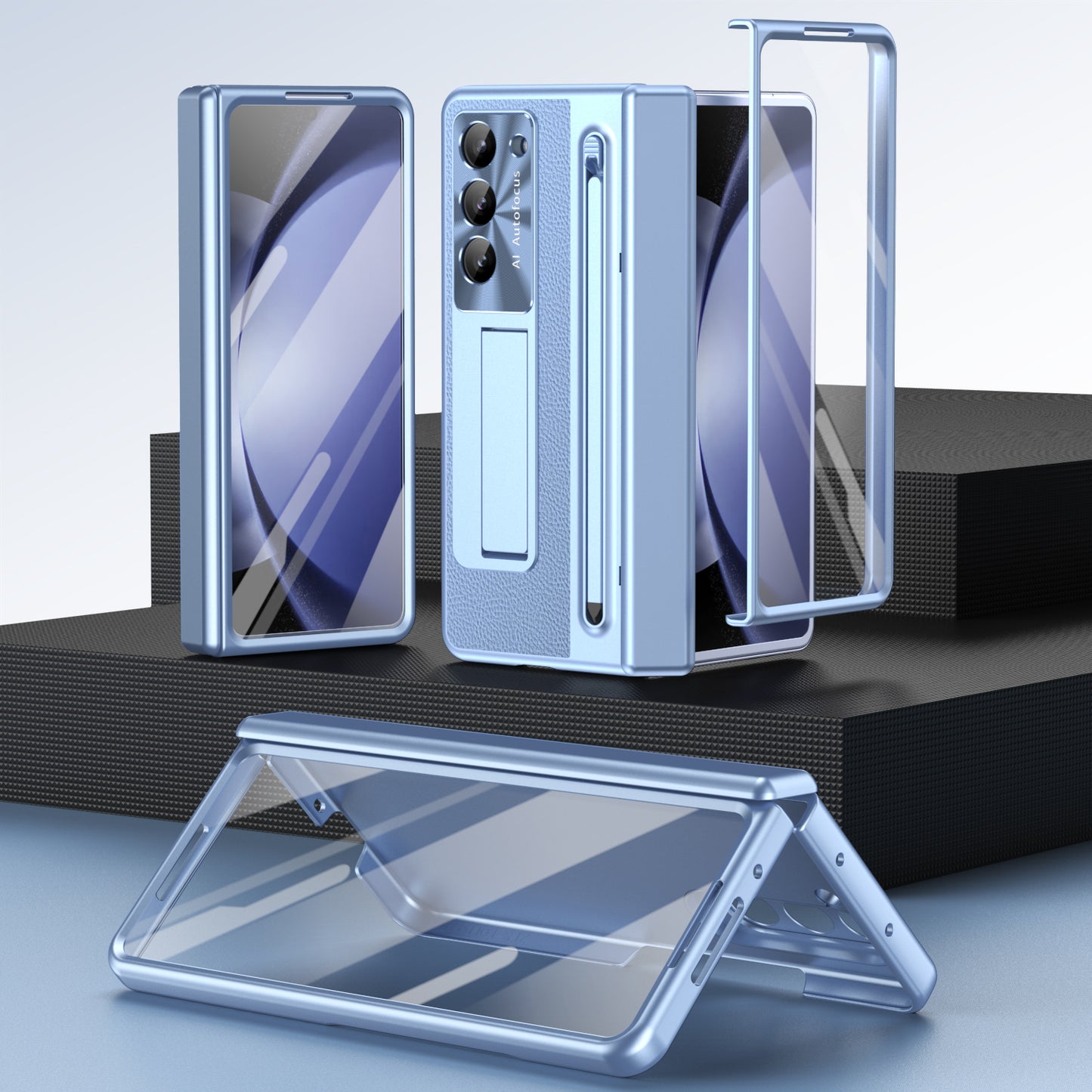 Leather Golden Electroplated Phone Case With Back Screen Glass and Stylus For Galaxy Z Fold 7/6/5/4