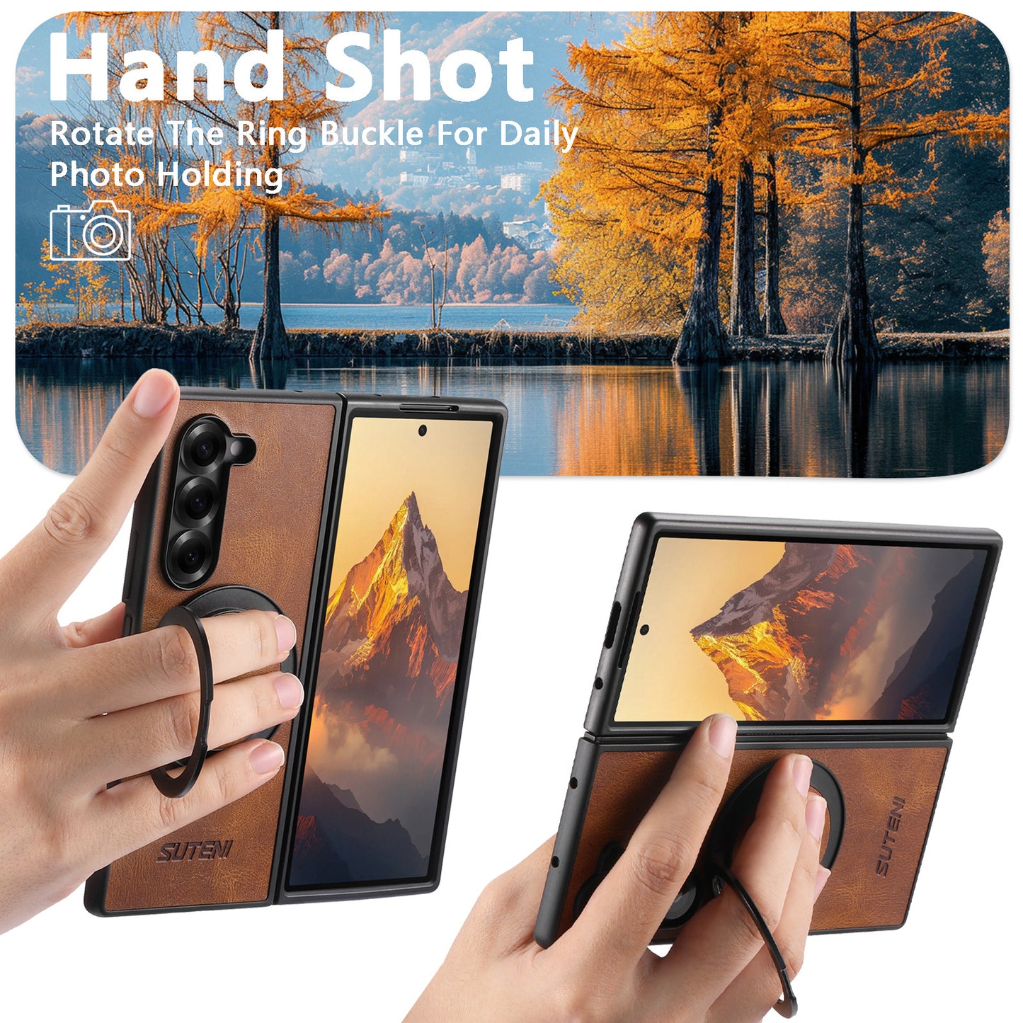 Leather Phone Case With Magnetic Bracket For Galaxy Z Fold 7/6/5