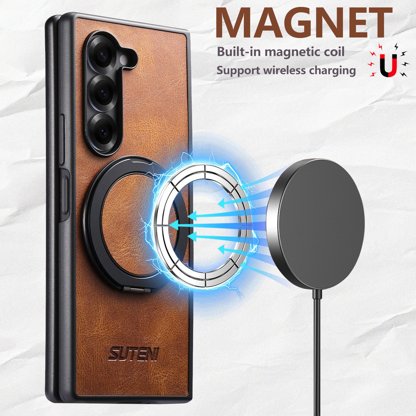 Leather Phone Case With Magnetic Bracket For Galaxy Z Fold 7/6/5