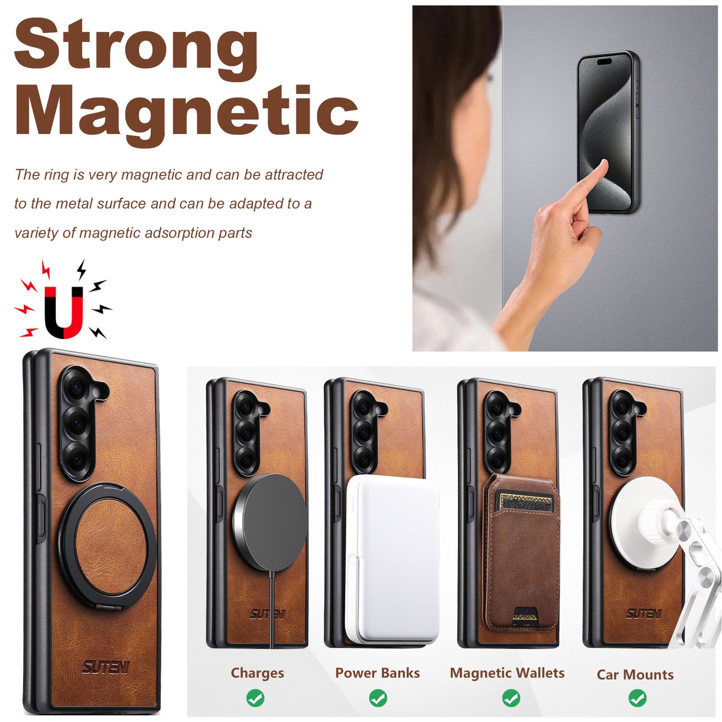 Leather Phone Case With Magnetic Bracket For Galaxy Z Fold 7/6/5