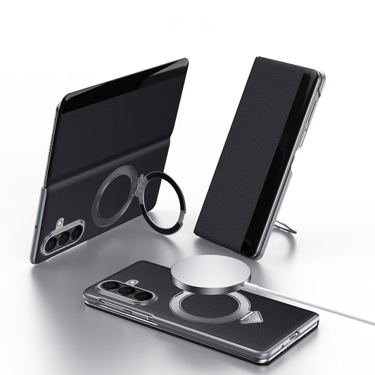 Luxurious Leather Cover With Magnetic Bracket & Card Holder For Galaxy Z Fold 7