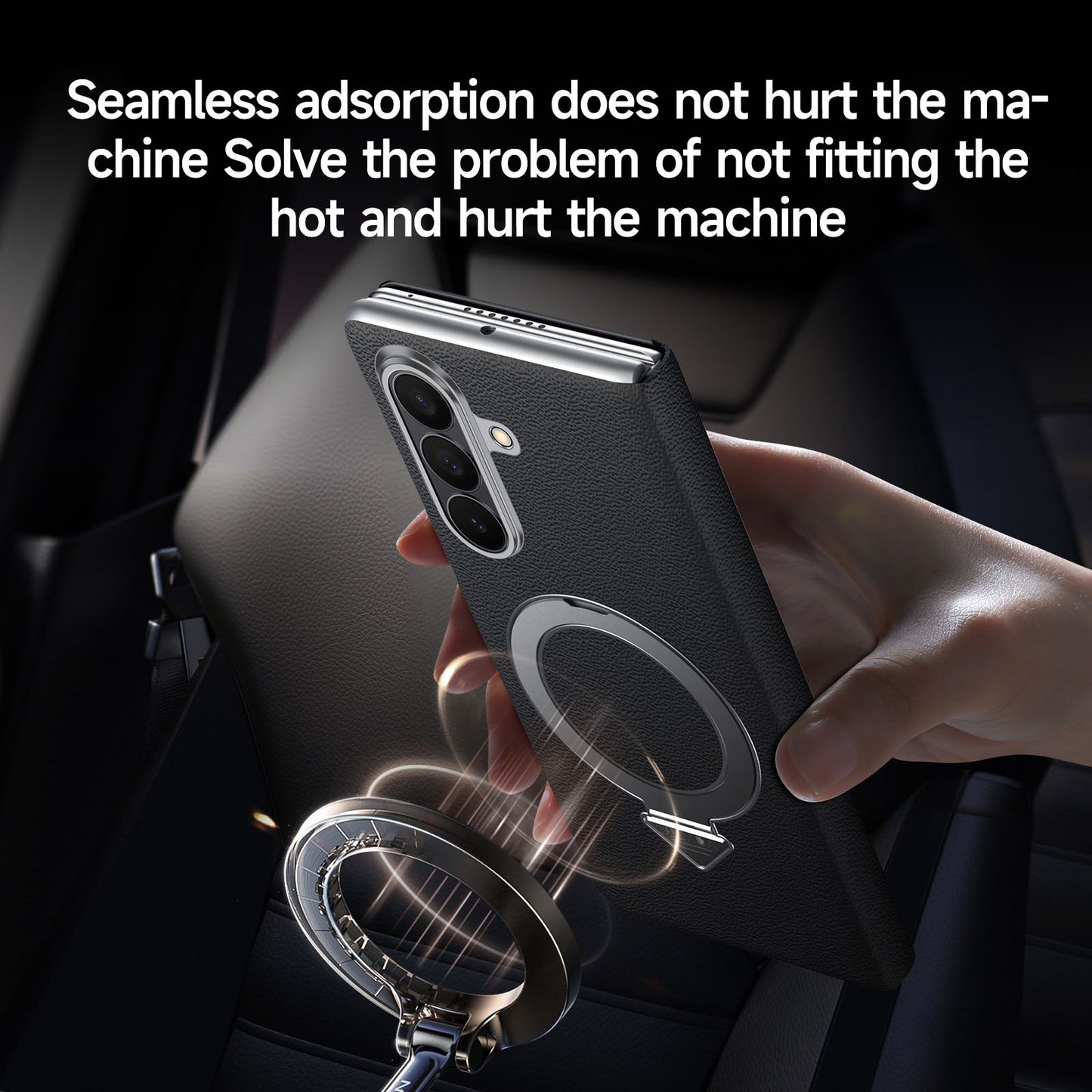 Luxurious Leather Cover With Magnetic Bracket & Card Holder For Galaxy Z Fold 7