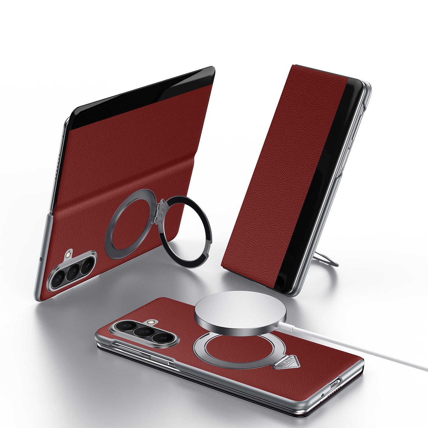 Luxurious Leather Cover With Magnetic Bracket & Card Holder For Galaxy Z Fold 7