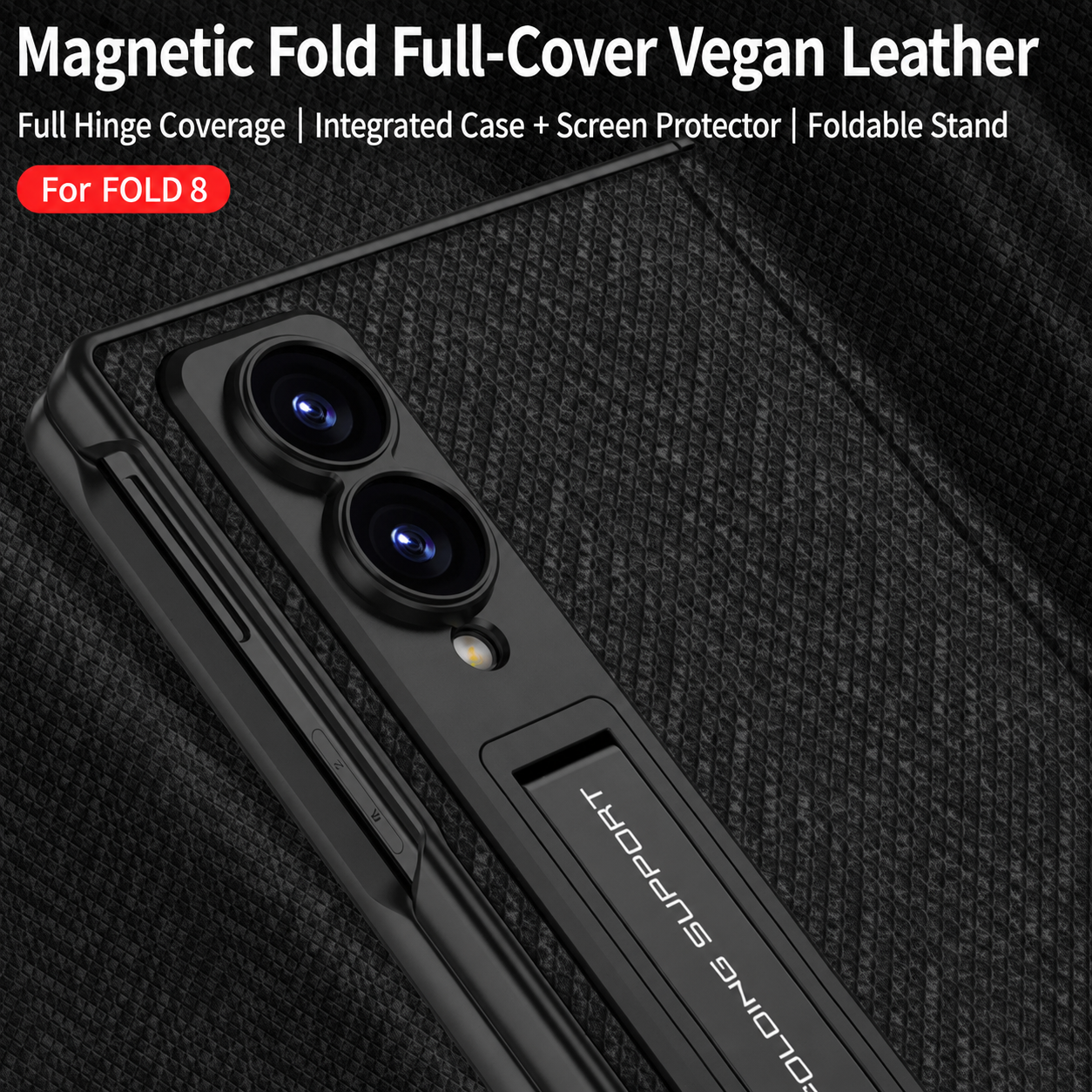 Luxurious Leather Phone Case with Built-In Tempered Glass & Bracket For Galaxy Z Fold 8/7 Wide Ultra