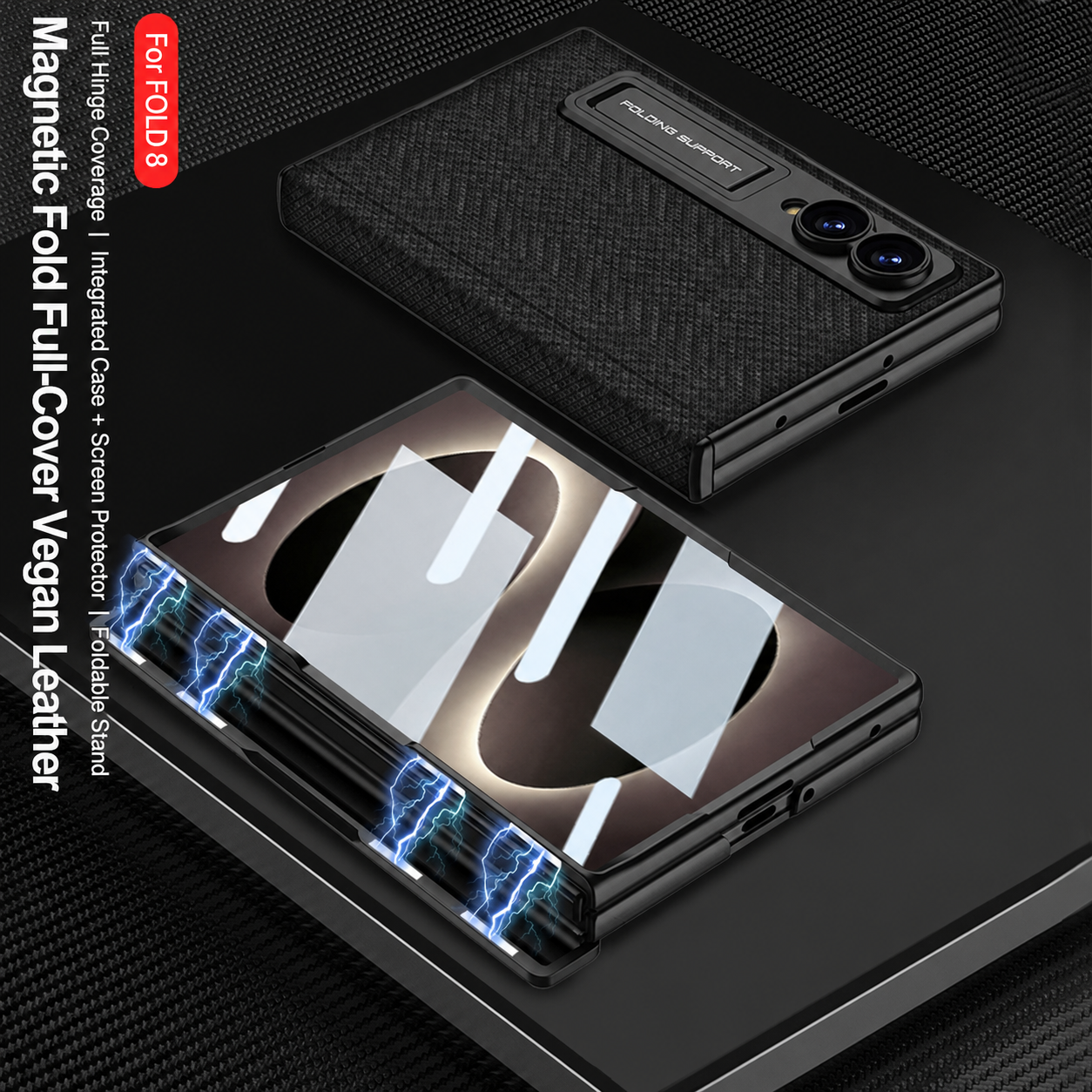 Luxurious Leather Phone Case with Built-In Tempered Glass & Bracket For Galaxy Z Fold 8/7 Wide Ultra