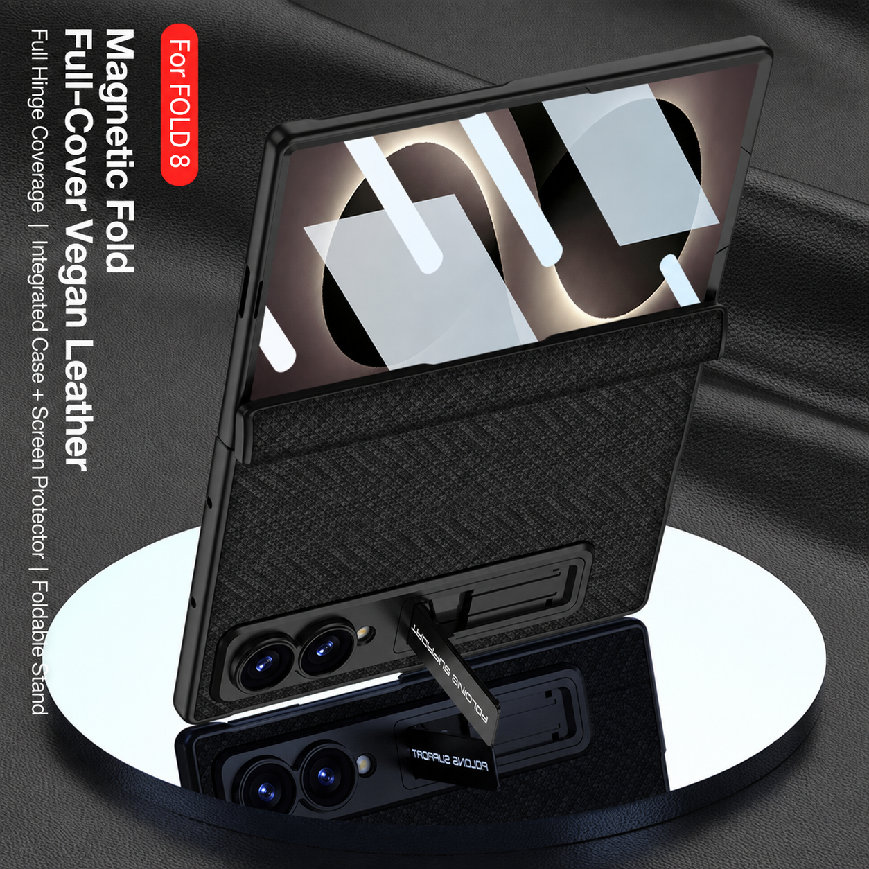 Luxurious Leather Phone Case with Built-In Tempered Glass & Bracket For Galaxy Z Fold 8/7 Wide Ultra