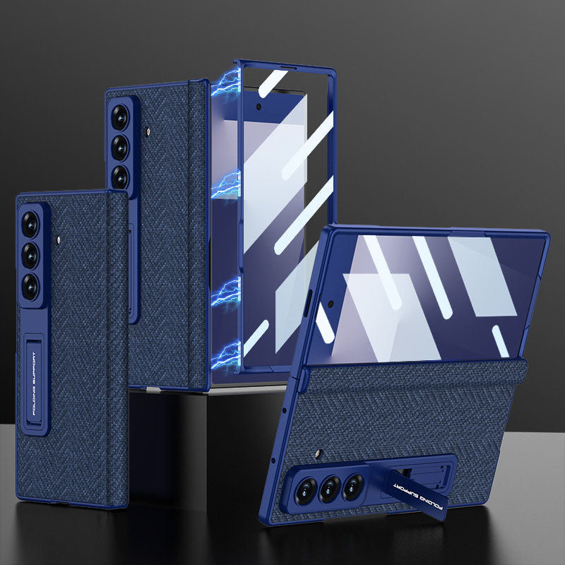 Magnetic Hinge All-included Leather Phone Case With Screen Protector For Galaxy Z Fold 7