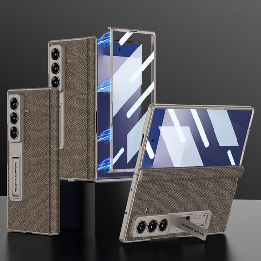 Magnetic Hinge All-included Leather Phone Case With Screen Protector For Galaxy Z Fold 7