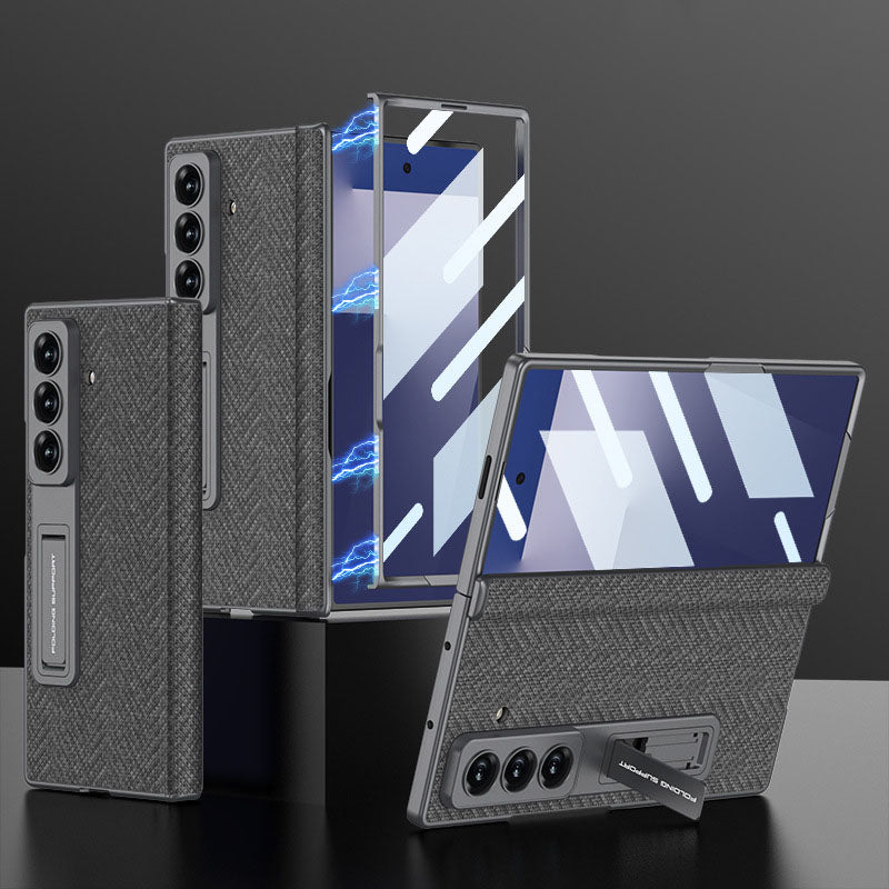 Magnetic Hinge All-included Leather Phone Case With Screen Protector For Galaxy Z Fold 7