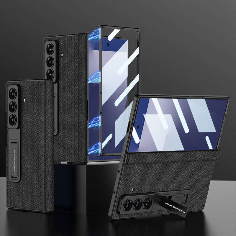 Magnetic Hinge All-included Leather Phone Case With Screen Protector For Galaxy Z Fold 7