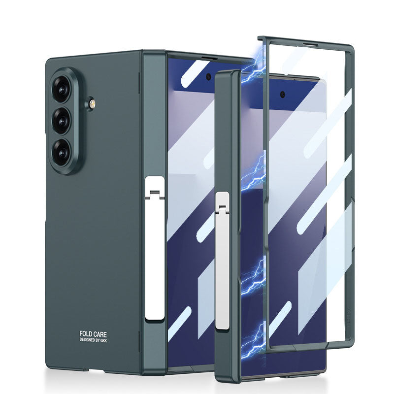 Business-style Magnetic Hinge Bracket Phone Case With Back Screen Film For Galaxy Z Fold 7