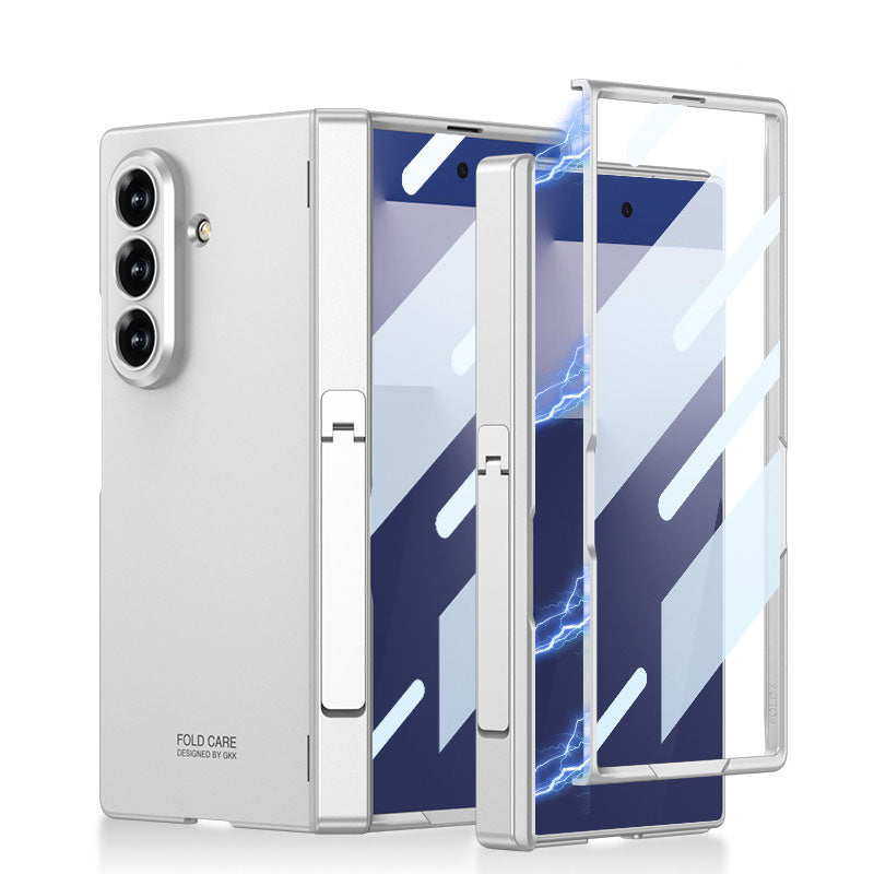 Business-style Magnetic Hinge Bracket Phone Case With Back Screen Film For Galaxy Z Fold 7