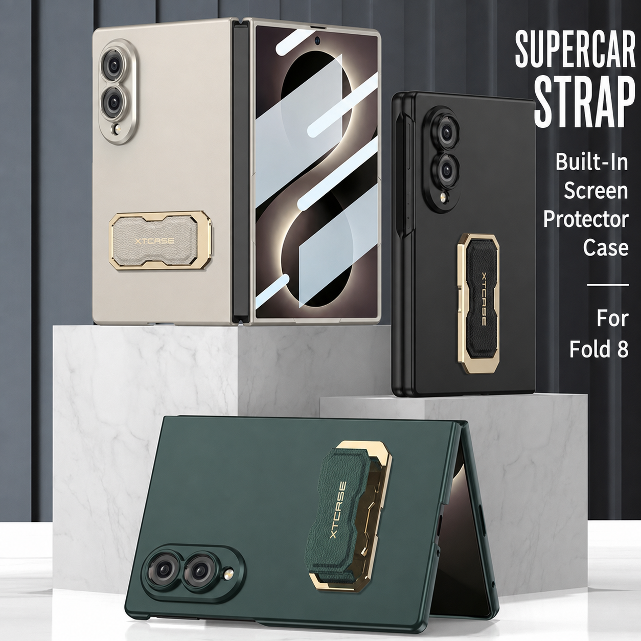 Galaxy Z Fold 8/7 Wide Ultra Fashion Phone Case with Built-In Tempered Glass & Wristband