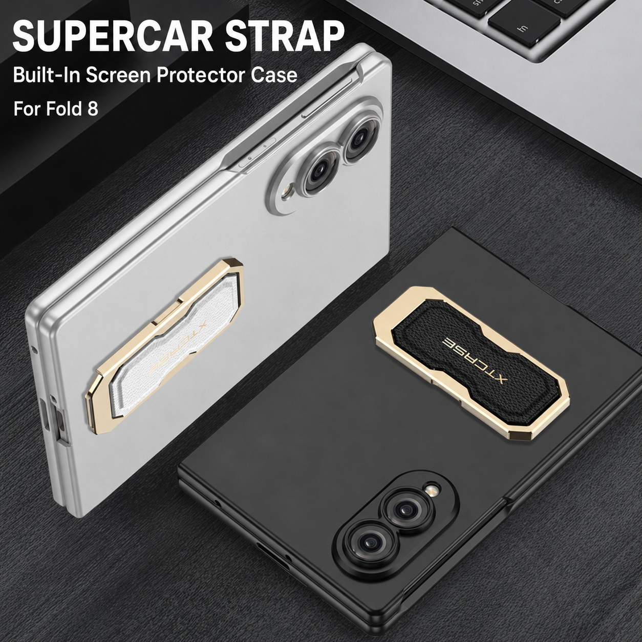 Galaxy Z Fold 8/7 Wide Ultra Fashion Phone Case with Built-In Tempered Glass & Wristband