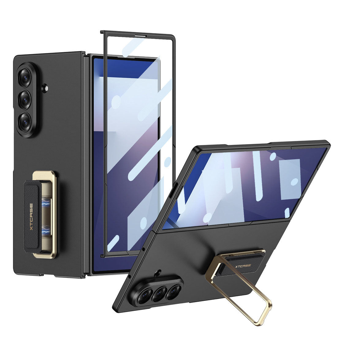 Business-style Bracket Protective Phone Case With Back Screen Film For Galaxy Z Fold 7