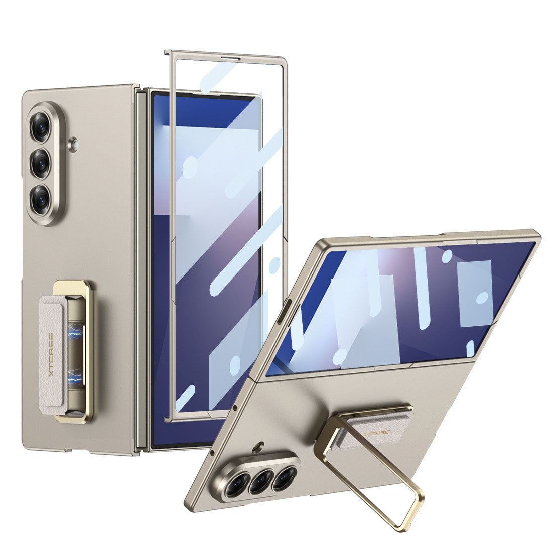 Business-style Bracket Protective Phone Case With Back Screen Film For Galaxy Z Fold 7