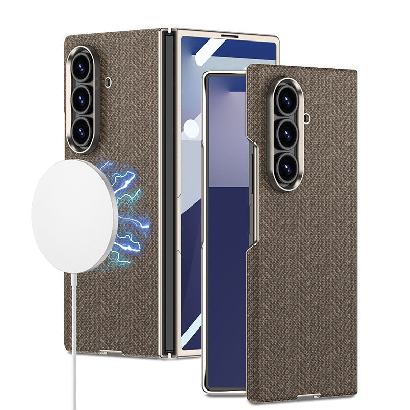 Magnetic Magsafe Leather Phone Case With Back Screen Glass For Galaxy Z Fold 7