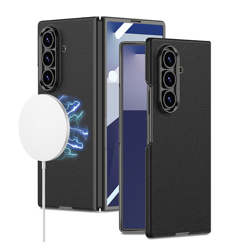 Magnetic Magsafe Leather Phone Case With Back Screen Glass For Galaxy Z Fold 7