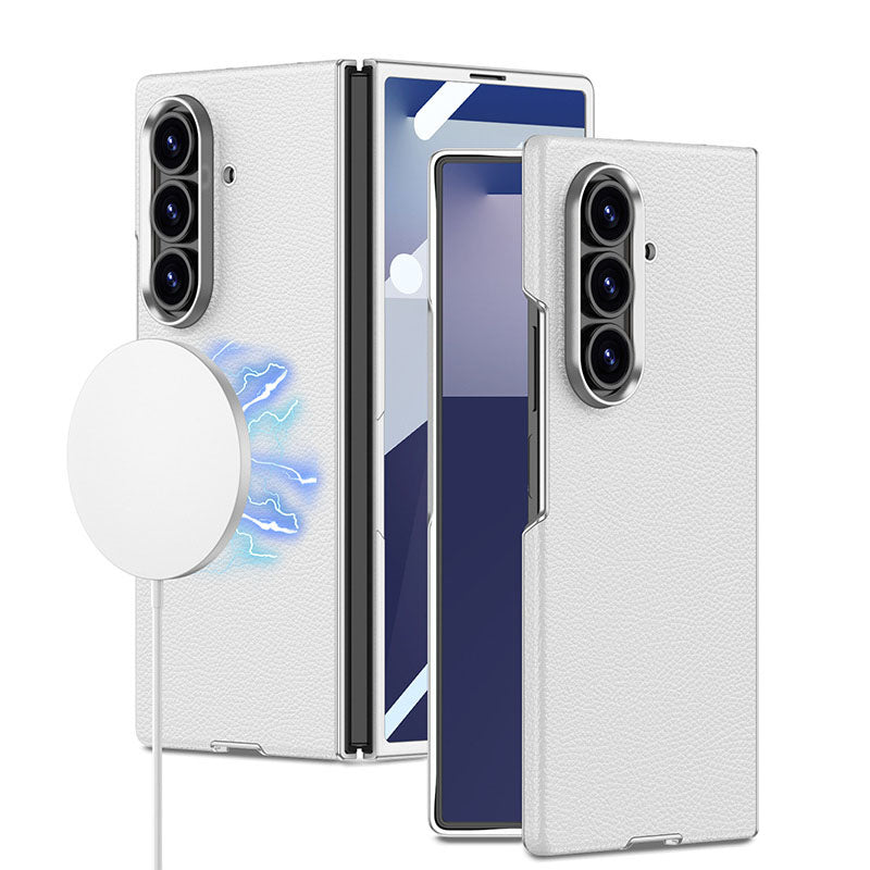 Magnetic Magsafe Leather Phone Case With Back Screen Glass For Galaxy Z Fold 7
