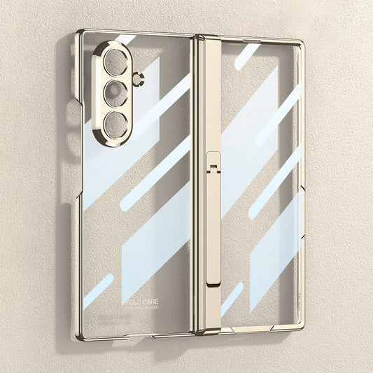 Electroplated Magnetic Hinge Clear Phone Case With Bracket For Galaxy Z Fold 7/6/5