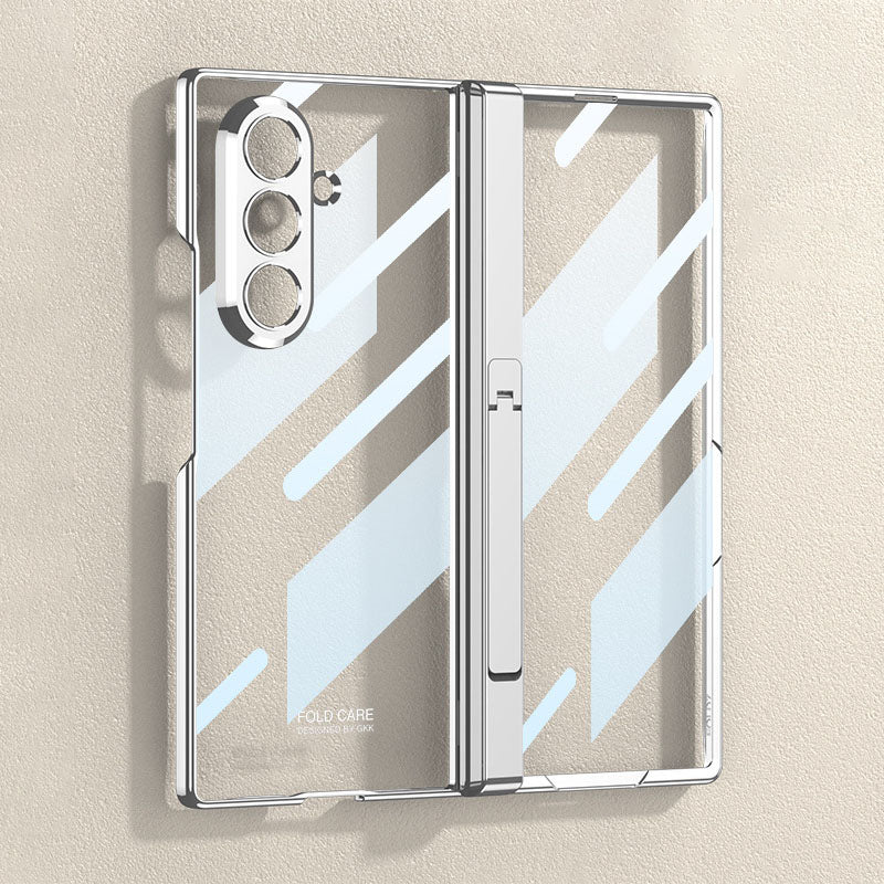 Electroplated Magnetic Hinge Clear Phone Case With Bracket For Galaxy Z Fold 7/6/5