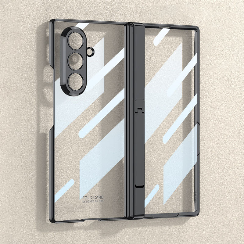 Electroplated Magnetic Hinge Clear Phone Case With Bracket For Galaxy Z Fold 7/6/5