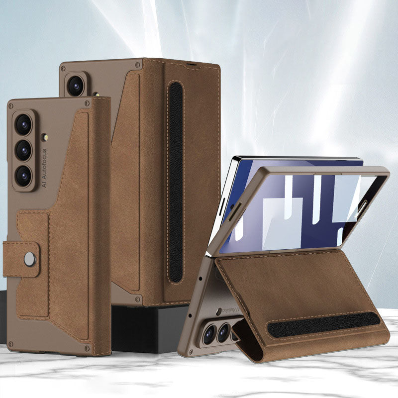 Luxurious Suede Cover Shockproof Phone Case With Screen Protector and Pen Slot For Galaxy Z Fold 7/6/5/4/3