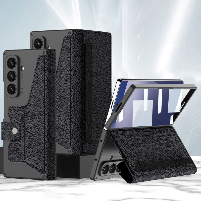 Luxurious Suede Cover Shockproof Phone Case With Screen Protector and Pen Slot For Galaxy Z Fold 7/6/5/4/3