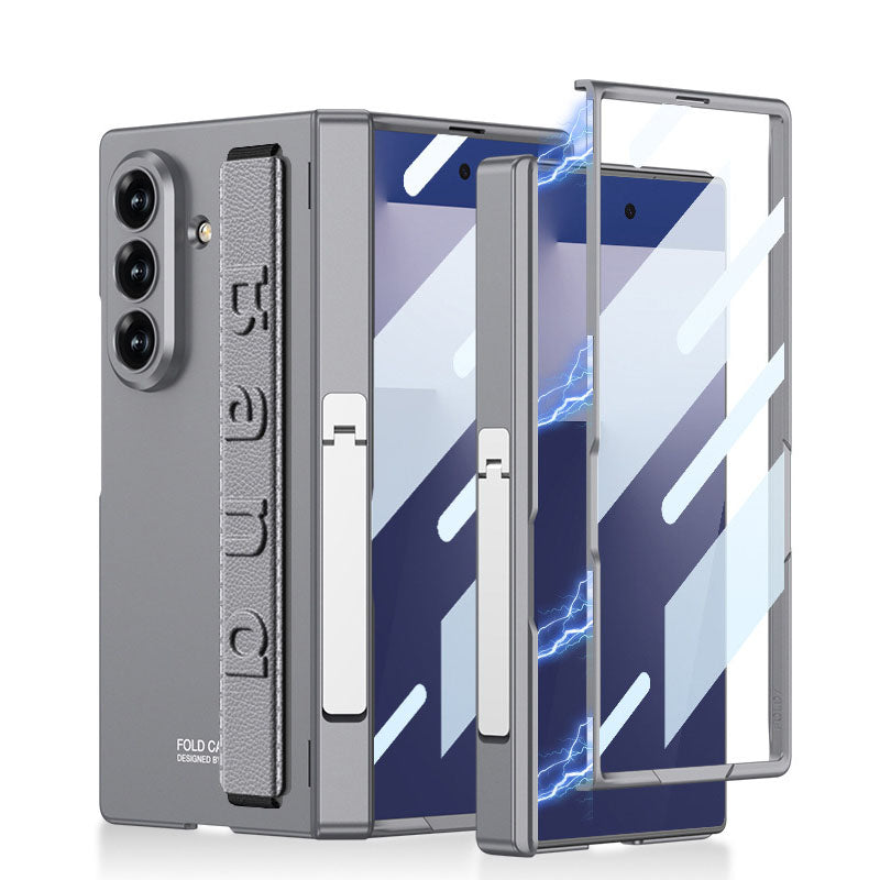 Business-style Magnetic Hinge Barcket Phone Case With Wristband For Galaxy Z Fold7