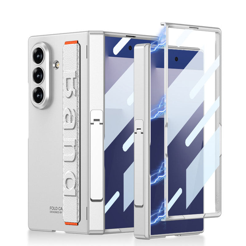 Business-style Magnetic Hinge Barcket Phone Case With Wristband For Galaxy Z Fold7