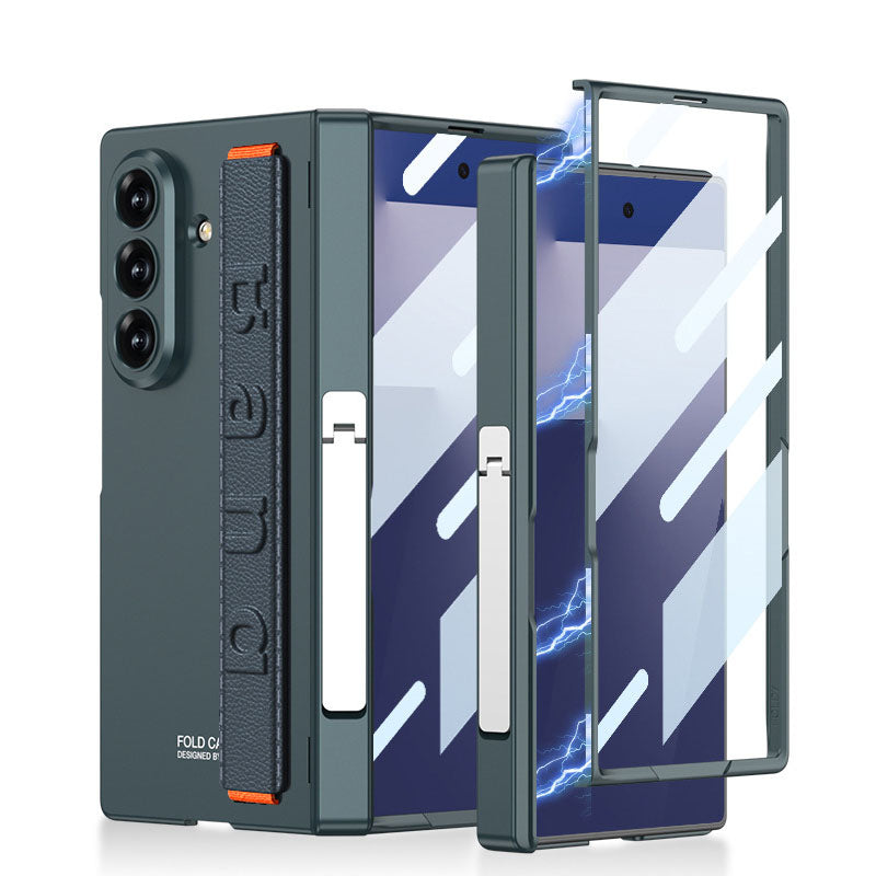 Business-style Magnetic Hinge Barcket Phone Case With Wristband For Galaxy Z Fold7