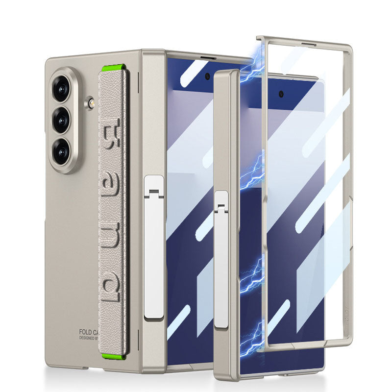 Business-style Magnetic Hinge Barcket Phone Case With Wristband For Galaxy Z Fold7