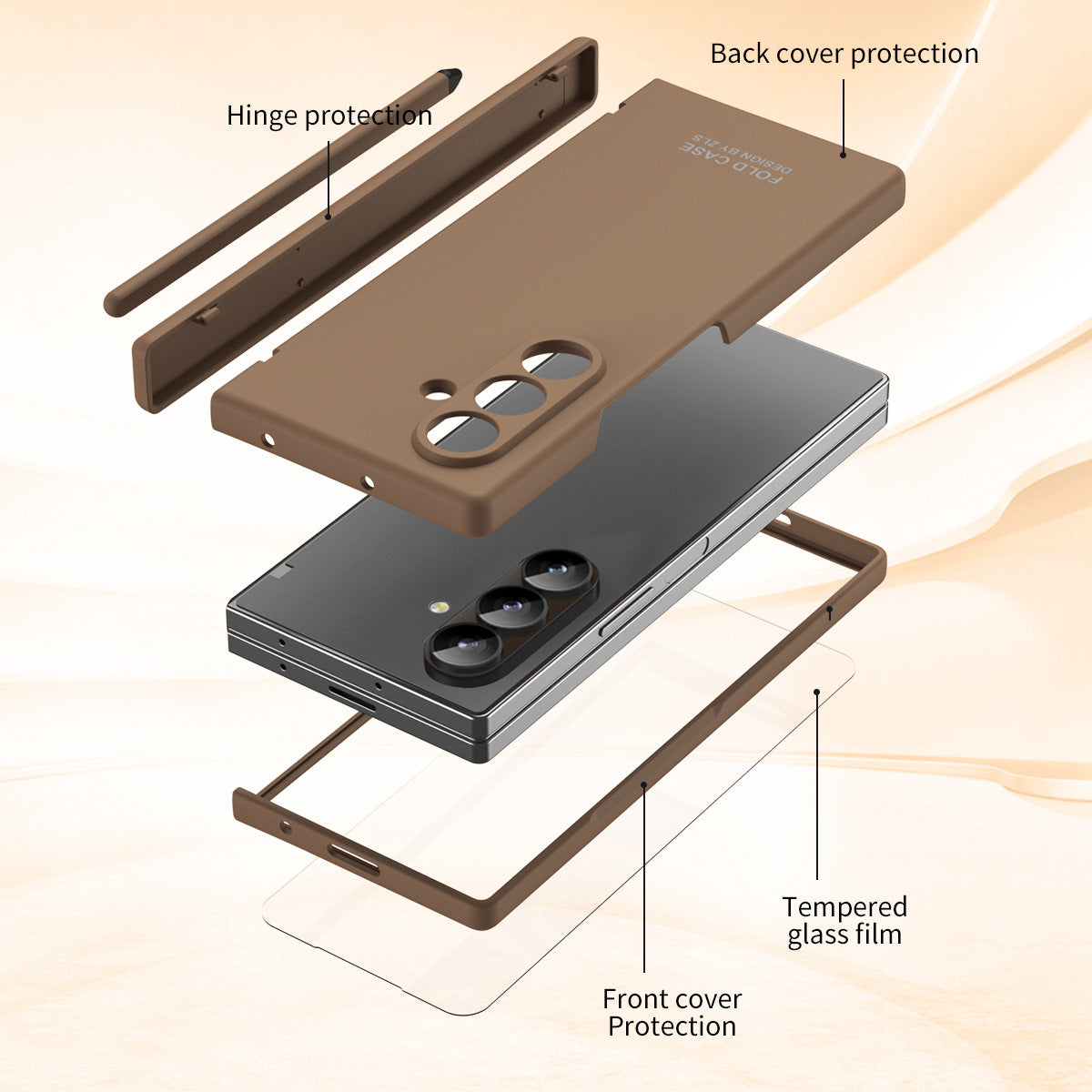 Frosted Silicone Hinge Protective Phone Case With Pen Slot & Stylus & Glass Film For Galaxy Z Fold Series