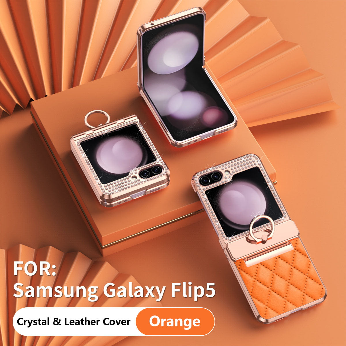 Lyxury Crystal Leather Ring Holder Protective Phone Case For Samsung Galaxy Z Flip 5/4/3 - mycasety2023 Mycasety