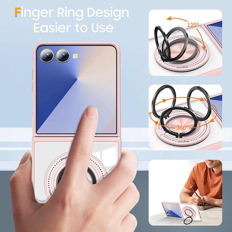 Clear Anti-fall Phone Case With Magnetic Ring Holder For Galaxy Z Flip Series
