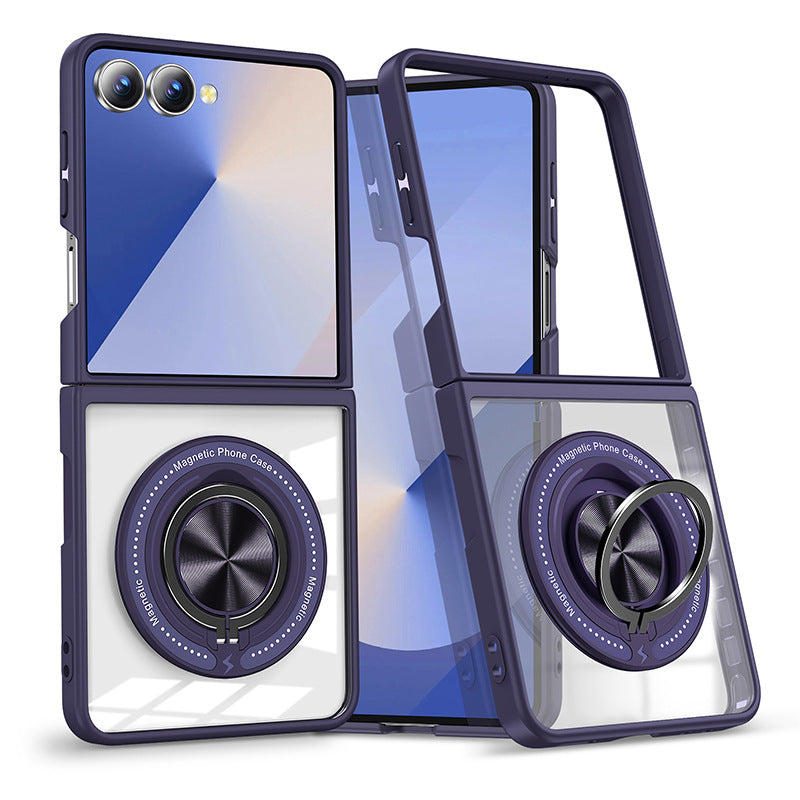Clear Anti-fall Phone Case With Magnetic Ring Holder For Galaxy Z Flip Series