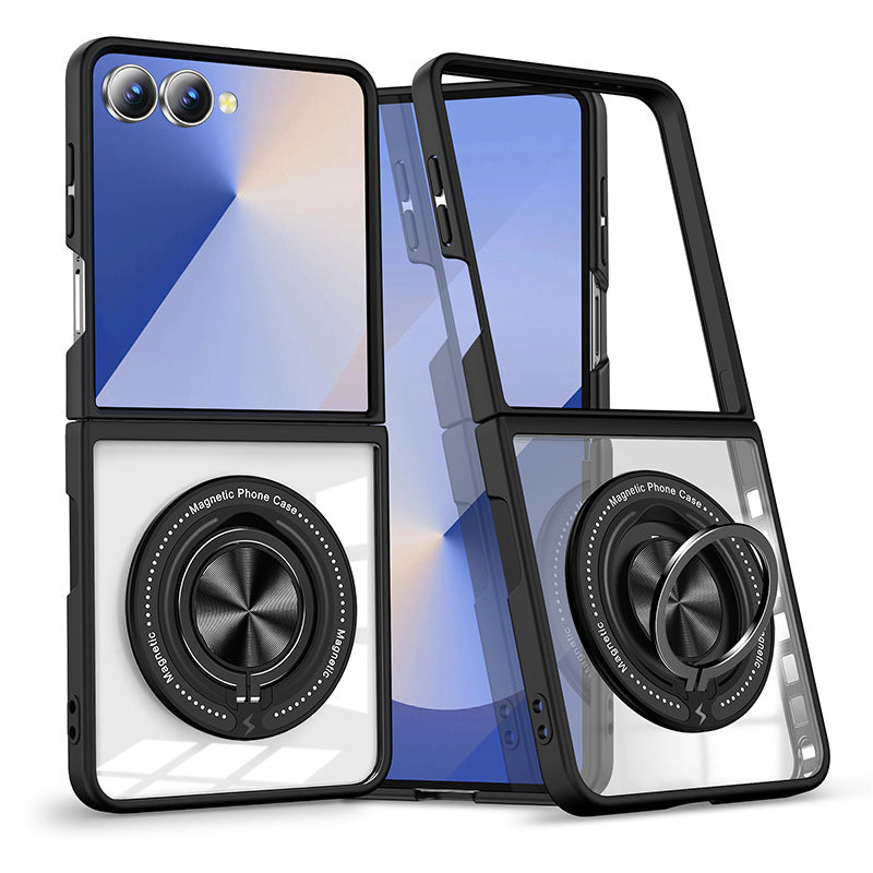 Clear Anti-fall Phone Case With Magnetic Ring Holder For Galaxy Z Flip Series