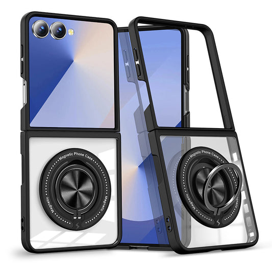 Clear Anti-fall Phone Case With Magnetic Ring Holder For Galaxy Z Flip Series
