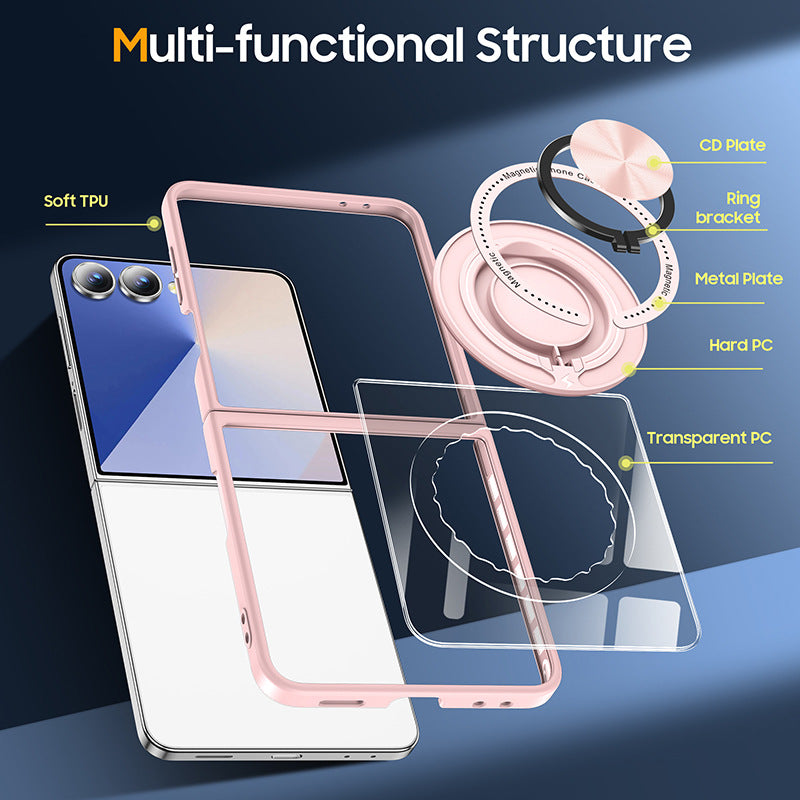 Clear Anti-fall Phone Case With Magnetic Ring Holder For Galaxy Z Flip Series