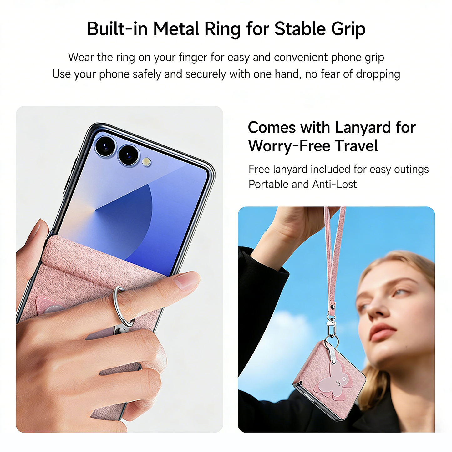 Leather Hinged Protective Phone Case With Lanyard For Galaxy Z Flip 7/6