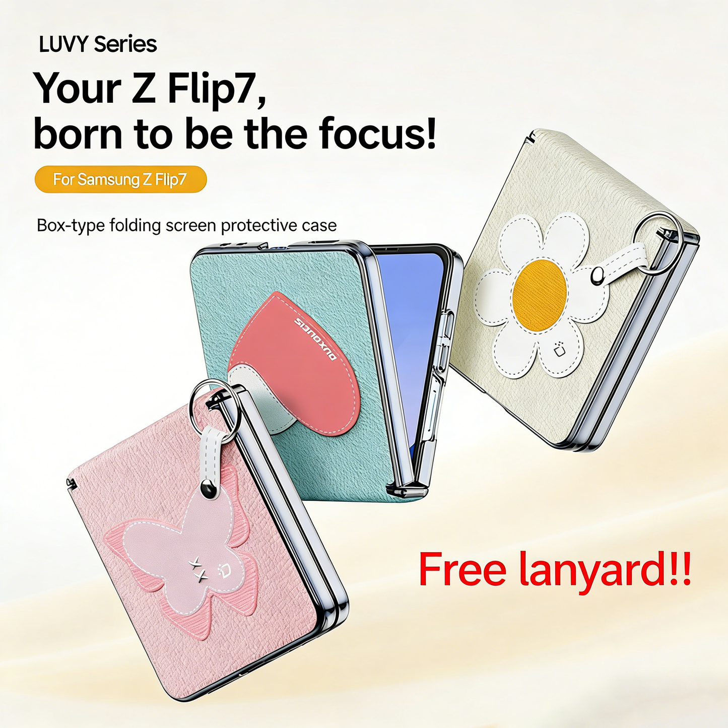 Leather Hinged Protective Phone Case With Lanyard For Galaxy Z Flip 7/6