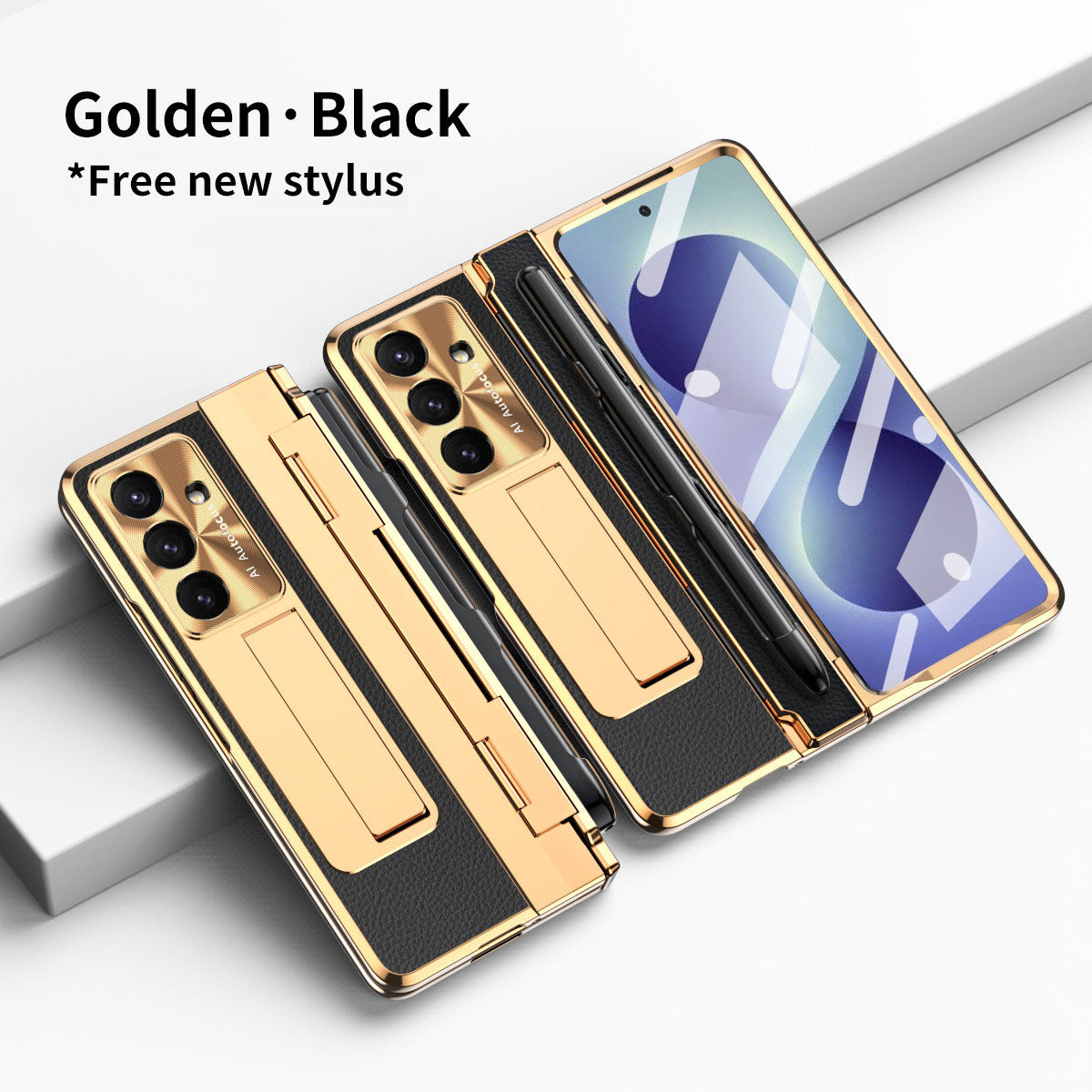 Luxury Leather Magnetic Bracket Shell Electroplated Phone Case For Galaxy Z Fold 8/7/6/5/4/3 With Back Screen Glass