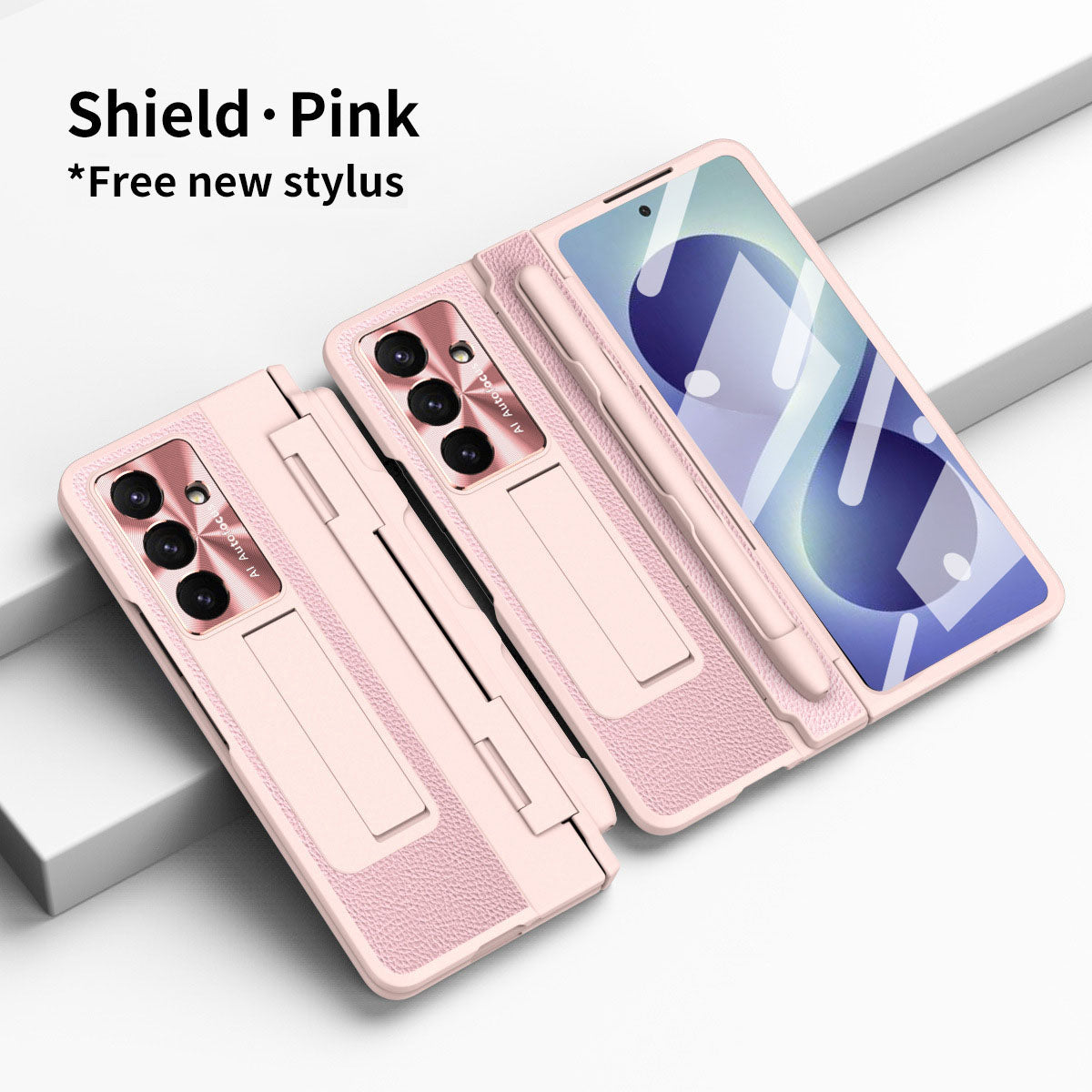 Luxury Leather Magnetic Bracket Shell Electroplated Phone Case For Galaxy Z Fold 8/7/6/5/4/3 With Back Screen Glass