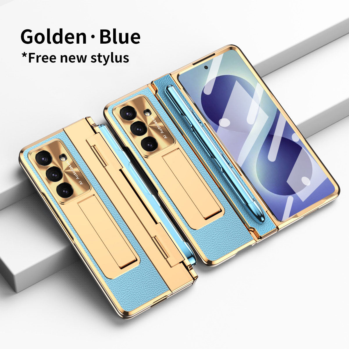 Luxury Leather Magnetic Bracket Shell Electroplated Phone Case For Galaxy Z Fold 8/7/6/5/4/3 With Back Screen Glass