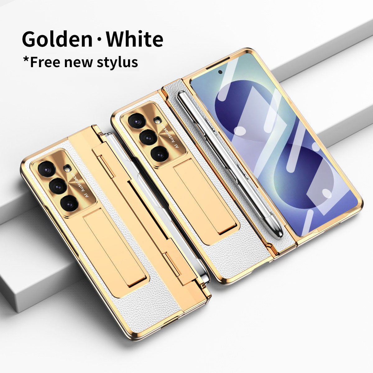 Luxury Leather Magnetic Bracket Shell Electroplated Phone Case For Galaxy Z Fold 8/7/6/5/4/3 With Back Screen Glass